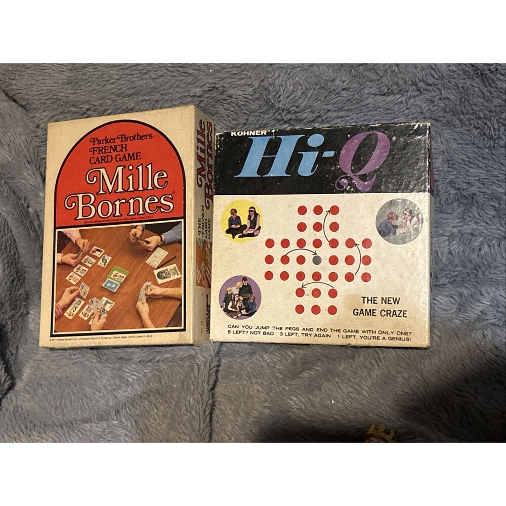 Vintage Millie Bornes Parker Bros. French Card Game + Hi-Q Game 1960s Games Lot